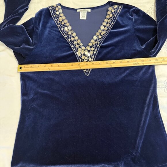 Carol Rose Womens Tunic Size L Blue Velvet Sequin  V-Neck Long Sleeve Top - Picture 7 of 11